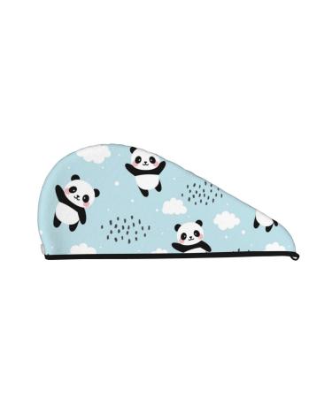 Cute Panda Bear Microfiber Hair Towel Soft Super Absorbent Hair Towel Wrap for Women Coral Velvet Quick Dry Hair Cap for Long Curly and Thick Hair