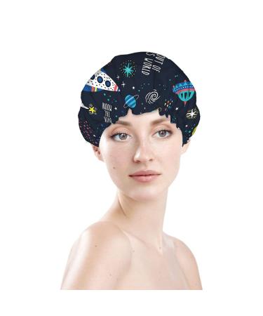 Moslion Space Shower Cap - Cute Cartoon Universe Design for Women | Reusable Double Layer Hair Cover for All Hair Lengths - Buy Online on GoSupps.com