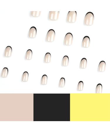 Stick On Nails French Nail Tips - 24 Pcs Short False Nails with Glue - Glitter Black Edge Almond Gel Press on Nails - Acrylic Stick on Nails for Women and Girls (Glitter Black Side) - Buy Online on GoSupps.com