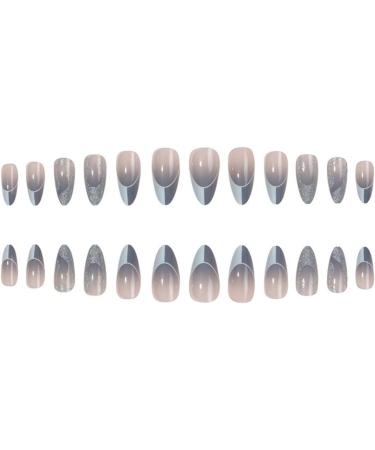 Justotry 24 Pcs Almond Glitter Silver Short False Nails Grey French Press on Nails with Nail Glue - Oval Medium Stick on Nails for Women - Buy Online on GoSupps.com