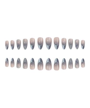 Justotry 24-Piece Glitter Silver Almond Press-On Nails | Short Gray French Artificial Fingernails for Women | Stylish Oval Acrylic Nail Design - Buy Online on GoSupps.com