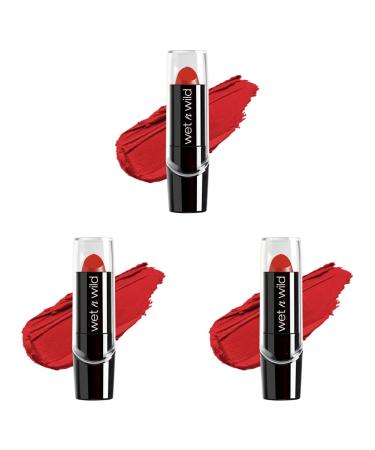 wet n wild Silk Finish Lipstick Hydrating Lip Color Rich Buildable Color Cherry Frost Red (Pack of 3)