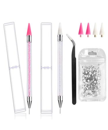 8 In 1 Pack 2 Dual-ended Wax Pen for Rhinestone Picker Dotting Pen Wax Pencil for DIY Nails Art 4 Wax Tip Rhinestone Pen Applicator Gem Jewel Picker Tool Pickup Tweezer 500 Crystals Rhinestones.