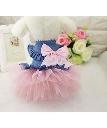 ZoonPark Puppy Dog Pet Clothes Pet Dog BOW Denim Dress Tutu Skirt Summer Clothes for Small Dog Cat Puppy (S Pink Skirt) - Buy Online on GoSupps.com