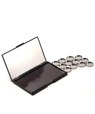 VANANA DIY Magnetic Eyeshadow Palette Makeup Palette with Mirror for Eyeshadow Lipstick Blush Highlighter Storage with 12 Pieces of Round Metal Pans (15x10cm - Without Grids Black - with Mirror) 15x10cm - Without Grids Black - with Mirror
