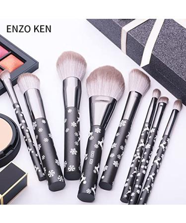 Luxury Enzo Ken Natural Goat Hair Make-Up Brush Set - 10 Soft Brushes & Cosmetic Bag | Perfect Christmas Gift - Buy Online on GoSupps.com
