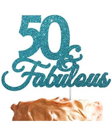50 & Fabulous Birthday Cake Topper with Bold Swirly Design for 50th Birthday Celebration Made in UK - Light Blue - Buy Online on GoSupps.com