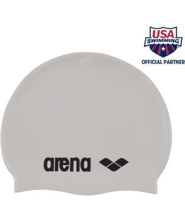 ARENA Unisex Classic Silicone Swimming Cap - Adult Size - White-Black | International Shipping - Buy Online on GoSupps.com