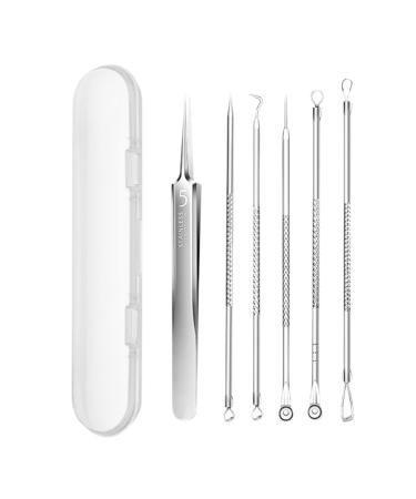 Pimple Extractor Tool 6X Stainless Steel Comedone Extractor Tools Facial Blackhead Remover Tweezers With Case For Face & Nose