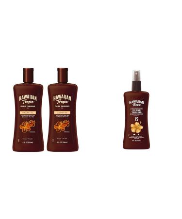 Hawaiian Tropic Dark Tanning Oil Twin Pack 8oz & Island Tanning Oil Spray SPF 6 8oz