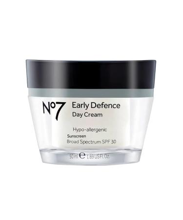 No7 Early Defence Day Cream SPF 30 - Hypo Allergenic Broad Spectrum Moisturizing Face Cream - Lightweight SPF Face Moisturizer with Lipopeptides + Vitamin A for Youthful Looking Skin (50 ml)