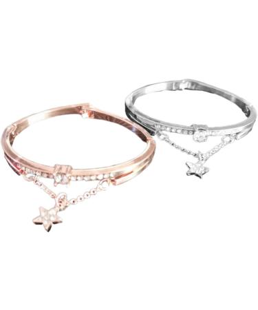 Magiclulu Rose Gold Cuff Bracelet for Women - Star & Pentagram Design Strass Jewelry Elegant Arm Loop - Perfect for Any Occasion 19.5*1.2cm - Buy Online on GoSupps.com