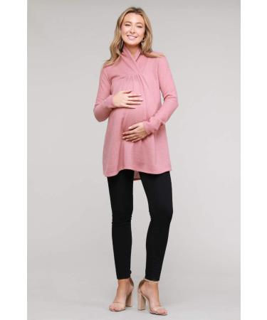 Bump Maternity Knit Sweater - High Neck Shawl Collar Tunic Top (Mauve, M) - Buy Online on GoSupps.com