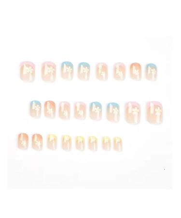 Hkanlre Square French Press on Nails - Short Acrylic Flower False Nails for Women/Girls 24PCS - Buy Online on GoSupps.com