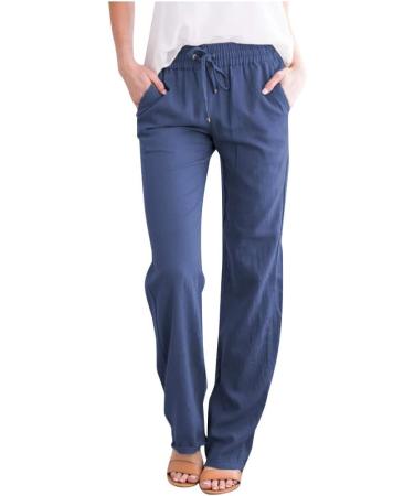 Women s Summer Linen Pants - Elegant Light Fabric Trousers Wide Stretch Design Airy Leisure Pants in White & Blue XXL - Buy Online on GoSupps.com