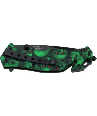 Master USA MU-A001 Spring Assist Folding Knife - Black Blade, 4-1/2 Closed, Green Skull Camo - Buy Online on GoSupps.com