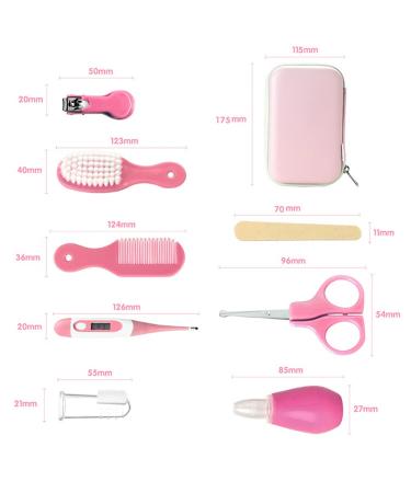 Premium 8-Part Baby Care Set - Newborn Healthcare Kit with Thermometer Nasal Sucker Comb & Nail Scissors - Pink | International Shipping - Buy Online on GoSupps.com