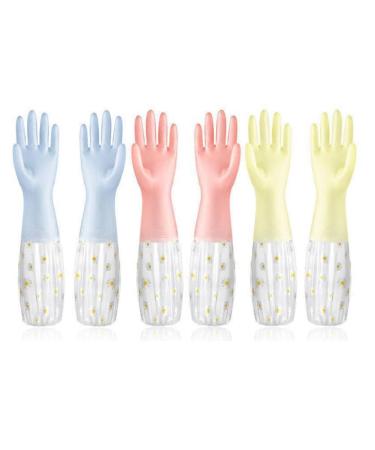 Rosrrtlm 3 Pairs Reusable Rubber Gloves Non-Slip Laundry Kitchen Gardening Household Gloves Easy to Use 50CM
