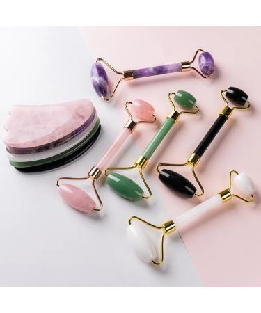 Jade Roller Gua Sha Set Natural Face Roller Skin Care Tools for Puffy Eyes Relief Anti Aging (Bai Jiacui) - Buy Online on GoSupps.com