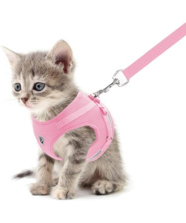 Meioro Adjustable Dog Harness with Leash - Soft Padded Reflective Vest for Small to Medium Dogs & Cats - Pink (S: 30-34cm) - Buy Online on GoSupps.com