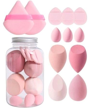 Beauty Blender Foundation Sponges Powder Puffs + Liquid Sponges Set Makeup Blending Sponges & Powder Puffs For Foundation Concealer & Setting Powder (One size 12 count) Pink 1 Count (Pack of 12) 12