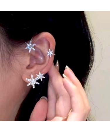 Wiwpar Gold Zircon Star Ear Cuff Earrings | Non-Pierced Rhinestone Wrap Around Climber Earrings for Women & Girls - Buy Online on GoSupps.com