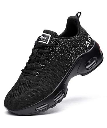 QAUPPE Womens Fashion Lightweight Air Sports Walking Sneakers Breathable Gym Jogging Running Tennis Shoes US 5.5-11 B(M) 6 Allblack