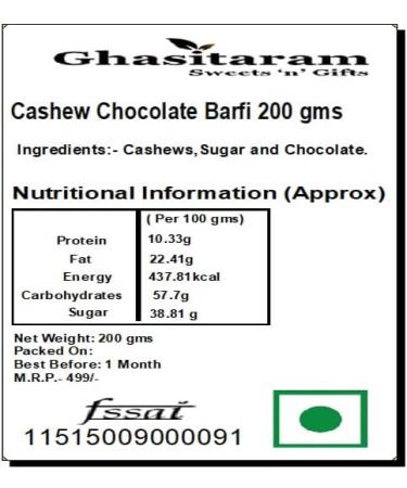 Ghasitaram Gifts Valentine Gifts - dryfruit Sweets Cashew Chocolate Barfi 200 GMS - Buy Online on GoSupps.com