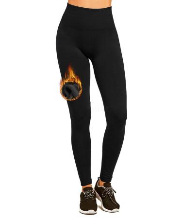 Women's Fleece Lined Leggings Thermal High Waist Tummy Control Yoga Pants Winter Slimming Workout Running Pants Small-Medium Black