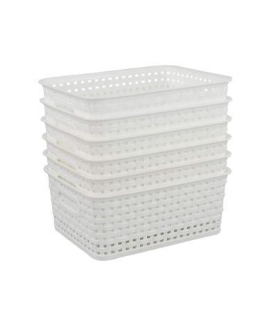 Anbers White Plastic Weave Storage Basket, 10.03" x 7.59" x 4.09", Set of 6