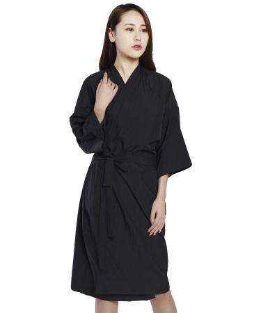 Kimono Style Salon Client Gown - 43 Inch Long (Black) | Hair Salon Smocks Capes - Buy Online on GoSupps.com