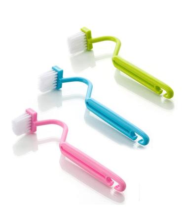 3pc Plastic Toilet Under Rim Cleaning Brush - S-Type Curved Handle - V-Shaped Bristles Cleaner - for Home Bathroom