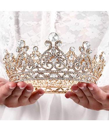 Aiosy Baroque Wedding Crown Gold Crystal Bride Tiara Bridal Headpieces Rhinestone Hair Accessories for Women and Girls (Type1) (Type 3)