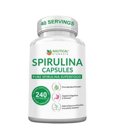 Spirulina Capsules 3000mg - 40 Servings Of Organic Spirulina Capsules - Rich in Protein Antioxidants & Vitamins - 240 Organic Espirulina Powder - Supports Immune & Cardiovascular Health 240 Count (Pack of 1)