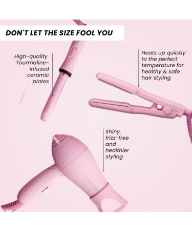 FoxyBae Mini Travel Hair Styling Tools Kit - Flat Iron Curling Iron & Dual Voltage Blow Dryer in Party Pink | Perfect for International Travel - Buy Online on GoSupps.com