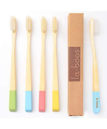 laboos Best Nature Manual Color Bamboo Toothbrush  New Extra Soft Compact Bristle Toothbrush Best Biodegradable Toothbrush for Gingivitis and Sensitive Teeth. (4 PCS)