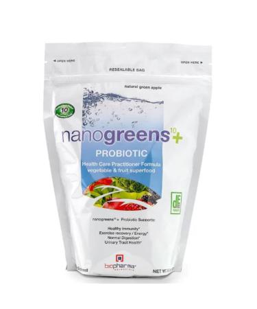 NanoGreens + Probiotic Superfood Powder | Greens, Fruits & Vegetables | 5 Billion CFU Probiotics for Gut & Digestive Health | Spirulina, Chlorella | Green Apple Flavor | 30 Servings