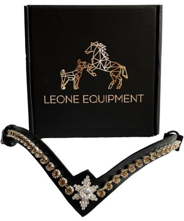 Leone Equipment Browband Horse Glitter Gift Box - Gold Stones on Black Leather for Ponies | International Shipping Available - Buy Online on GoSupps.com