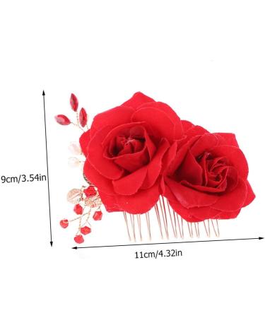 Angoily Flower Hair Comb Flower Hair Clip Flower Hair Accessories Garlands for Decor Floral Hair Clips for Women Bridal Hair Clip Tiara Rose Red Wedding Rhinestones Bride - Buy Online on GoSupps.com