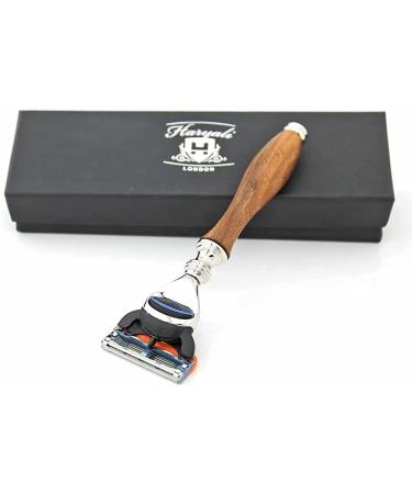 Haryali London Long & Ergonomic Design Wooden Handle Razor for Men 5 Blades Razor Wooden Razor Men Brown - Buy Online on GoSupps.com