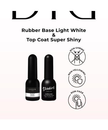 Didier Lab Rubber Base Gel & No Wipe Top Coat Set - Long Lasting Milky White Nail Polish - UV LED Gel Varnish - 2pcs Rubber Light White + Shiny - Buy Online on GoSupps.com