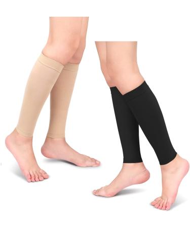 Calf Compression Sleeve for Men - Elastic Support for Injury Recovery & Muscle Cramps | 1 Pair (L-Beige - Buy Online on GoSupps.com