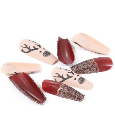 Christmas False Nails Snowflake Press on Nails Elk Stick on Nails Red Long Fake Nails Full Cover Nails Tips 24pcs for Women and Girls With solid glue nail lamp (Size : 4) - Buy Online on GoSupps.com
