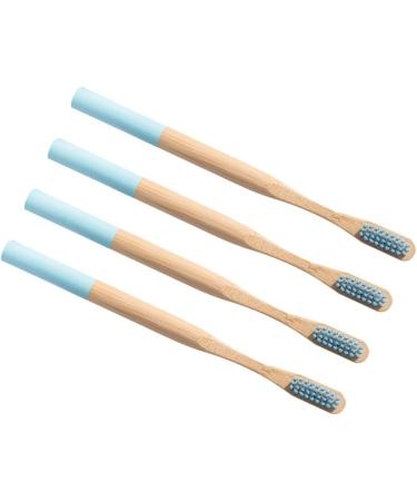 SUPVOX 4pcs Long Handle Bamboo Soft Toothbrush Set for Deep Oral Cavity Cleaning - Sky Blue - Buy Online on GoSupps.com