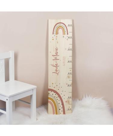 Striefchen Wooden Measuring Stick for Kids - Personalized Name with Cute Rainbow Pink Motifs for Children's Rooms - Buy Online on GoSupps.com