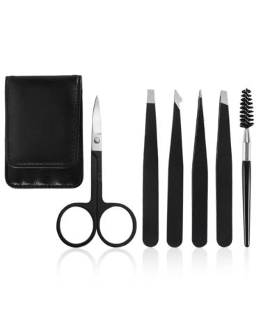 YZWW Tweezer set(6-Piece)-Tweezers for Plucking Stainless Steel Forceps Curved Scissors Eyebrow Brush Tweezers Set For Eyebrows and Facial Hair Hair Plucking Daily Beauty tool