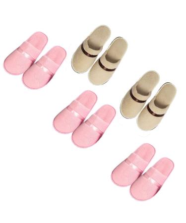 Tianmao 5 pairs of slipper hotels lipper tortier hip slippers with closed toes universal size 28.5 * 11cm coral fleece guest slippers for spa party guests hotel and travel unit size 3 pink 2 beige