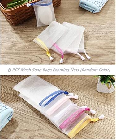 FULINJOY 6 PCS Exfoliating Mesh Soap Saver Pouch Bag for Face Cleansing - White Drawstring Pouch (Color Random) - Buy Online on GoSupps.com