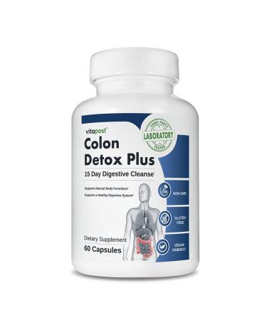 VitaPost Colon Detox Plus 15 Day Detox Course with Psyllium Husk Aloe Vera & Buckthorn Supporting a Healthy Digestive System and Movements. 60 Capsules