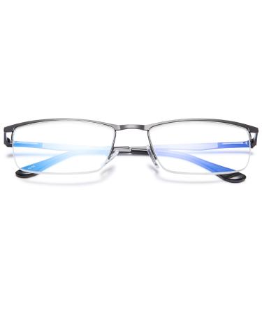 LANOMI Reading Glasses Blue Light Filter Men Rectangular Metal Half Frame Reading Aid Computer Glasses with Strength Black 2.0 Diopters